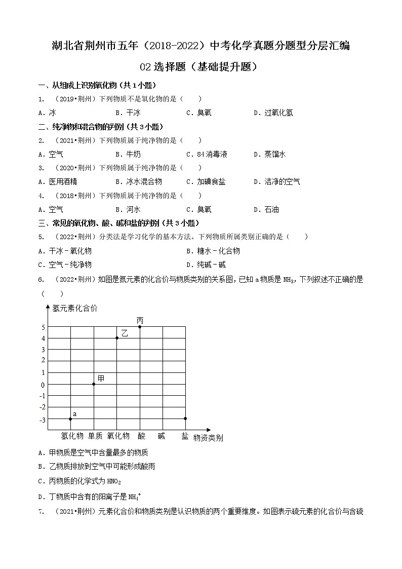 02选择题（基础提升题）-湖北省荆州市五年（2018-2022）中考化学真题分题型分层汇编（共30题）第1页