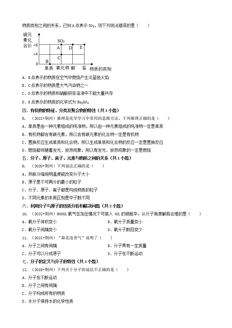 02选择题（基础提升题）-湖北省荆州市五年（2018-2022）中考化学真题分题型分层汇编（共30题）第2页