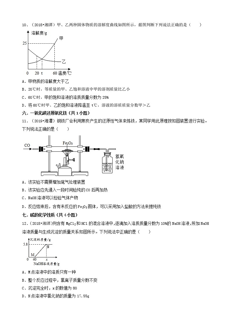 湖南省湘潭市五年（2018-2022）中考化学真题分题型分层汇编-03选择题（中档题）第3页