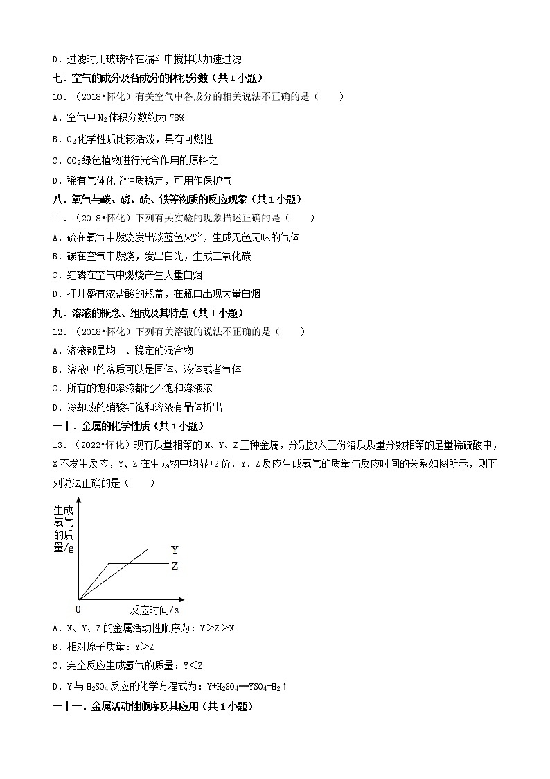 湖南省怀化市五年（2018-2022）中考化学真题分题型分层汇编-03选择题（中档题）第3页