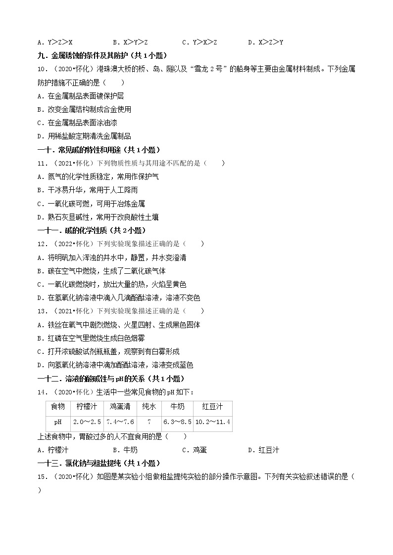 湖南省怀化市五年（2018-2022）中考化学真题分题型分层汇编-02选择题（基础提升题）03