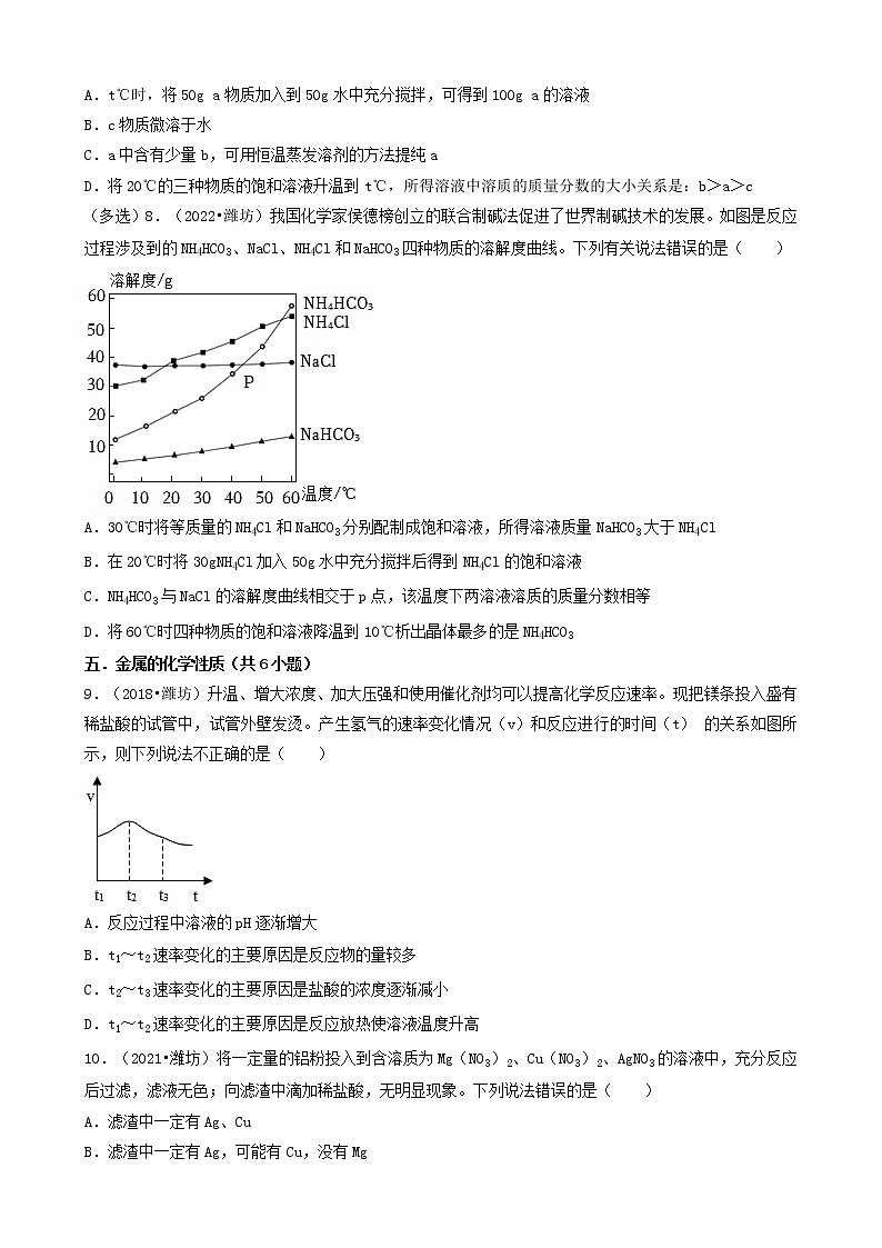 山东省潍坊市五年（2018-2022）中考化学真题分题型分层汇编-03选择题（中档题）第3页