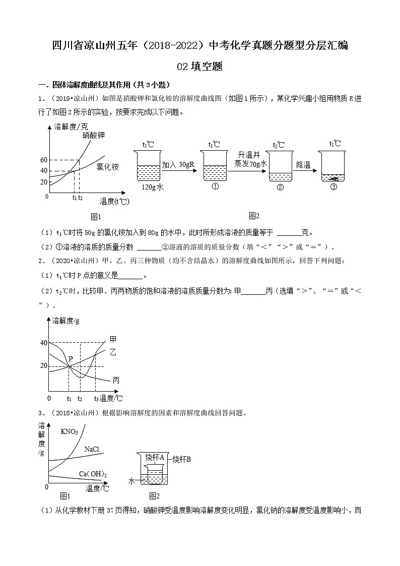 四川省凉山州五年（2018-2022）中考化学真题分题型分层汇编-02填空题01
