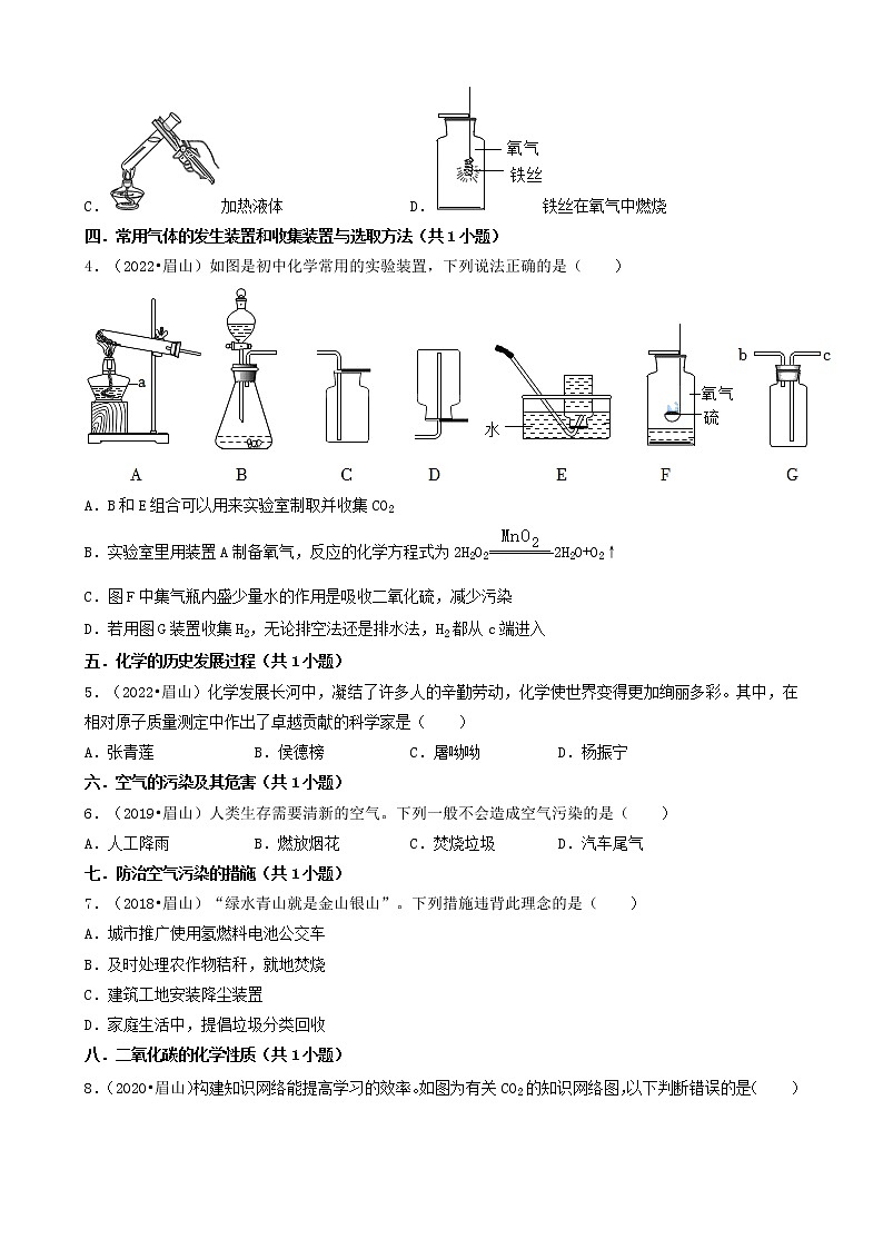 四川省眉山市五年（2018-2022）中考化学真题分题型分层汇编-01选择题（基础题）第2页