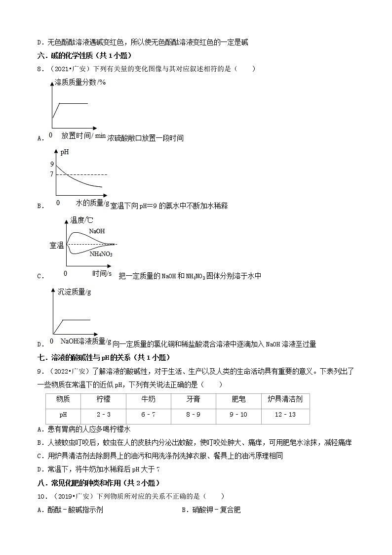 四川省广安市五年（2018-2022）中考化学真题分题型分层汇编-01选择题（基础题）第3页