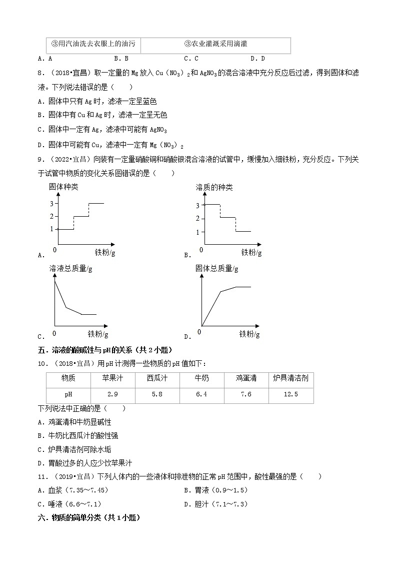 湖北省宜昌市五年（2018-2022）中考化学真题分题型分层汇编-03选择题（中档题）第3页