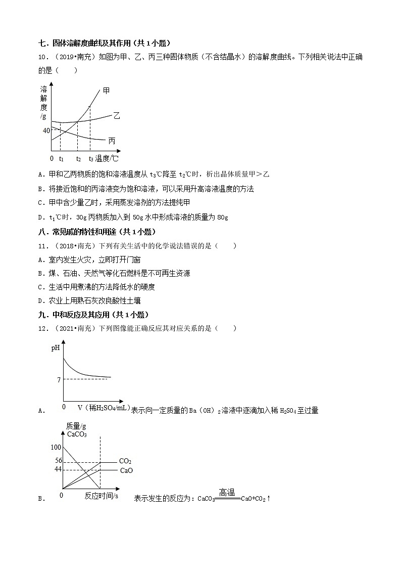 四川省南充市五年（2018-2022）中考化学真题分题型分层汇编-02选择题（基础提升题）03