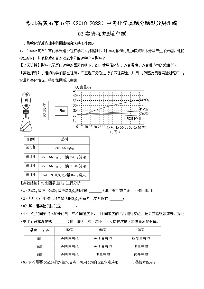 湖北省黄石市五年（2018-2022）中考化学真题分题型分层汇编-03实验探究&填空题第1页