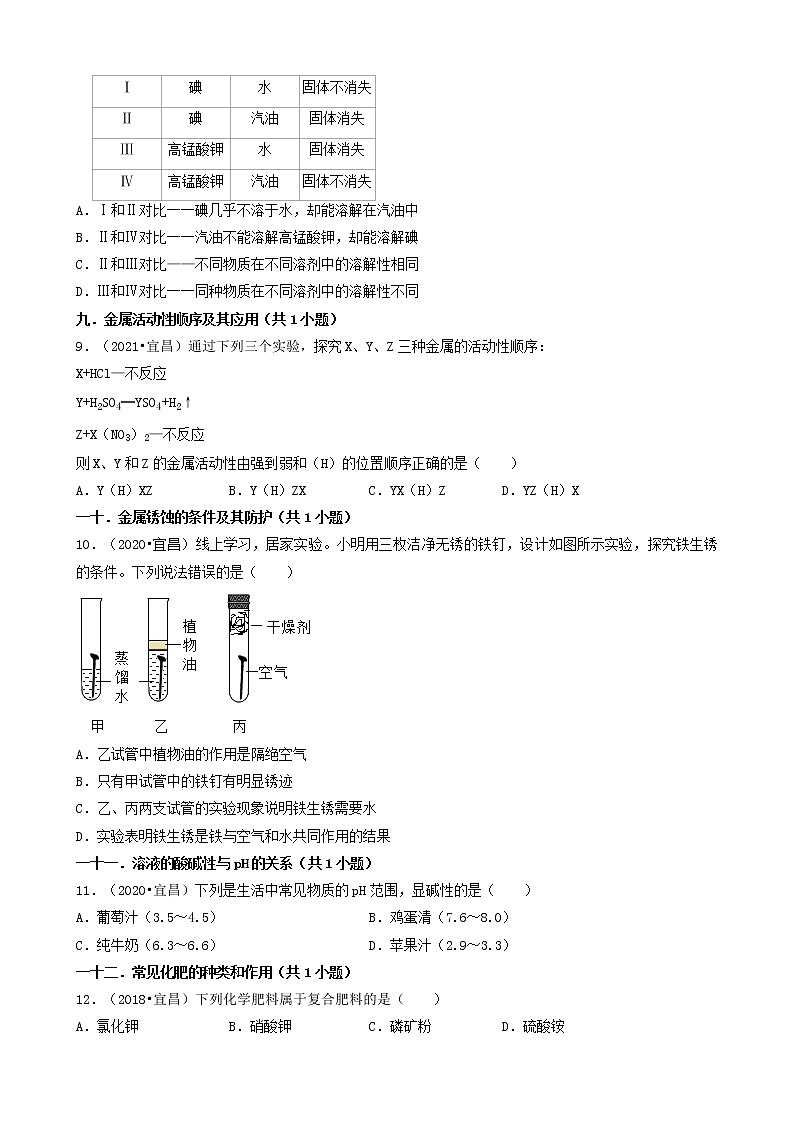 湖北省宜昌市五年（2018-2022）中考化学真题分题型分层汇编-02选择题（基础提升题）第3页