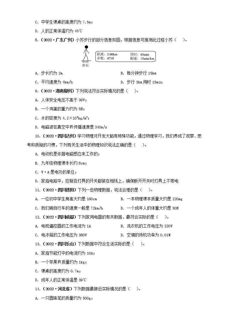 专项一  物理量估测（原卷版）（第2期）第2页