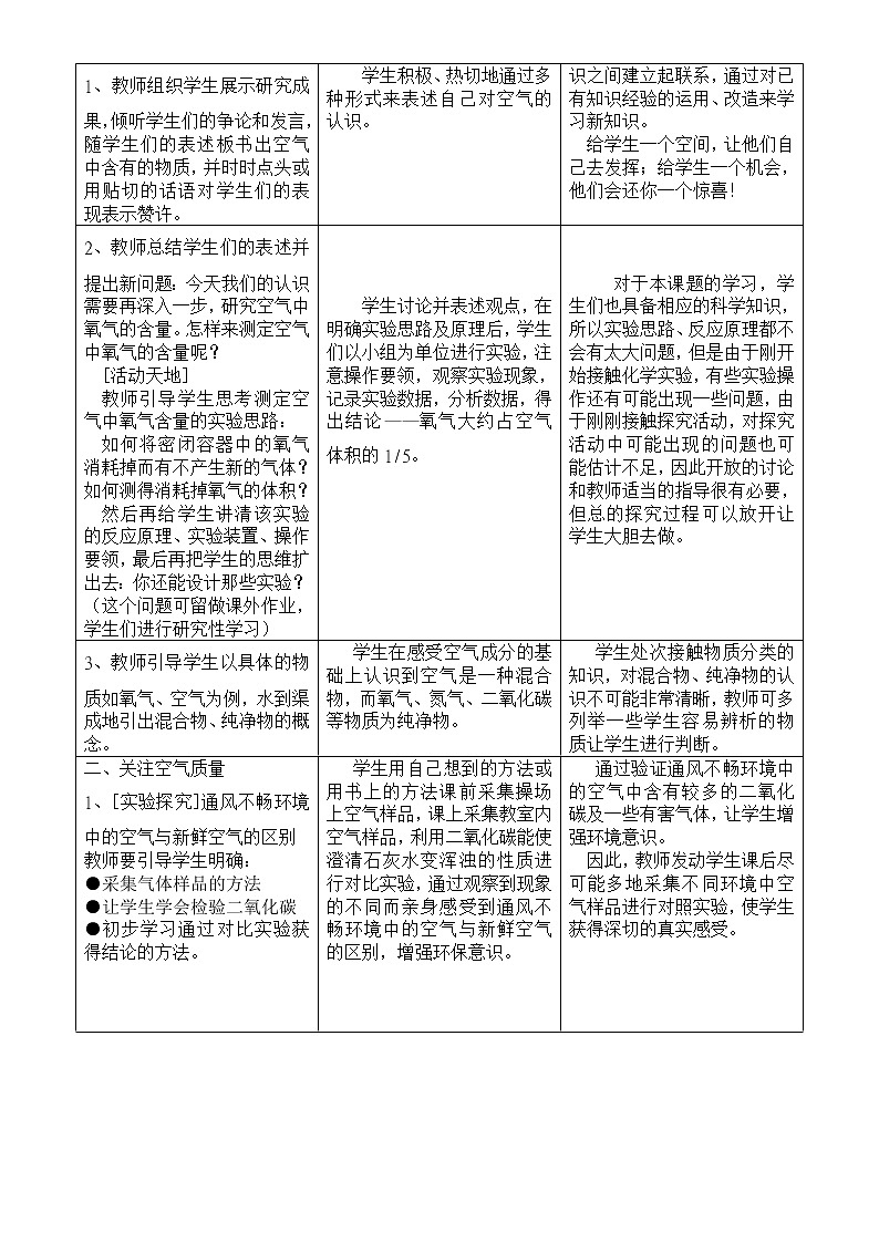 鲁教版化学九上 第四单元 我们周围的空气 教案+教学反思02