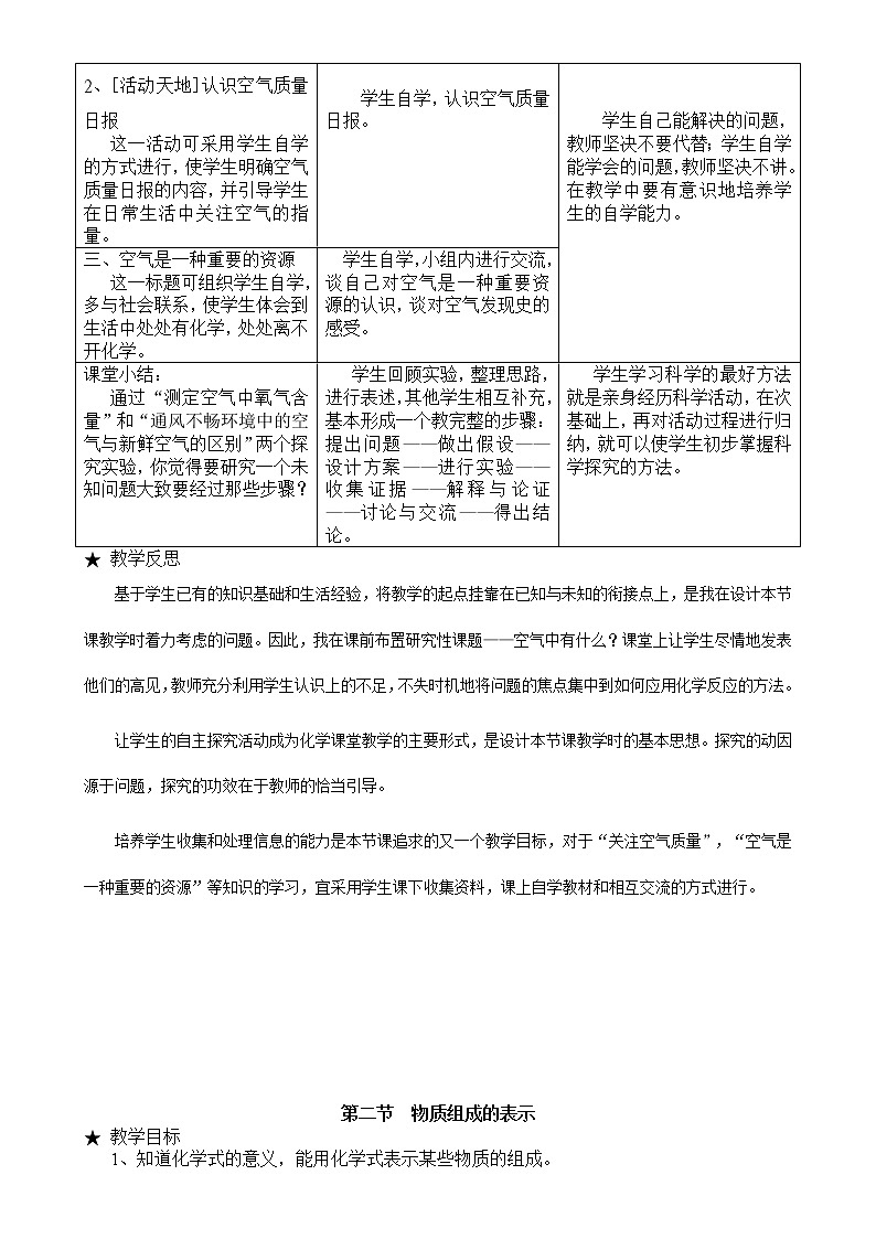 鲁教版化学九上 第四单元 我们周围的空气 教案+教学反思03