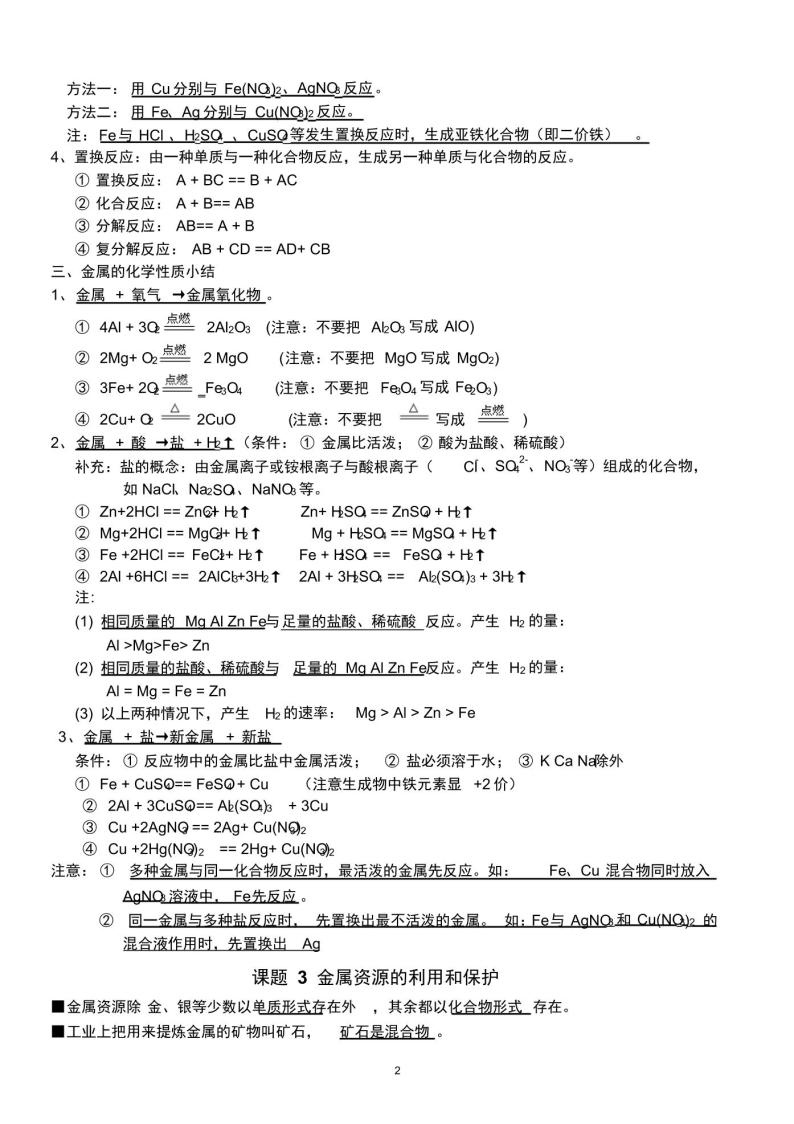 人教版九年级化学下册知识点归纳总结02