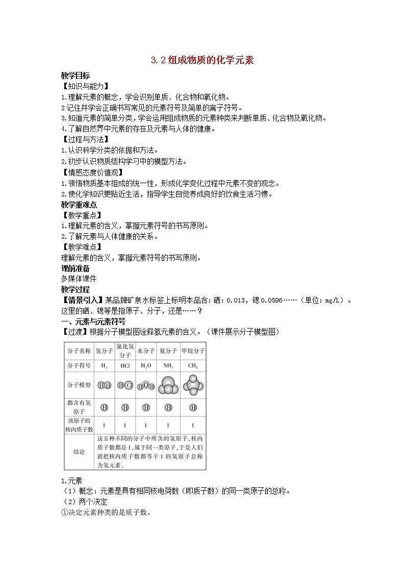 2022九年级化学上册第三章物质构成的奥秘第2节组成物质的化学元素教案新版沪教版01