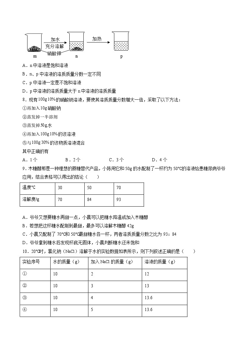 3.2.2 溶液的组成和溶质的质量分数 同步练习（原卷版）第2页