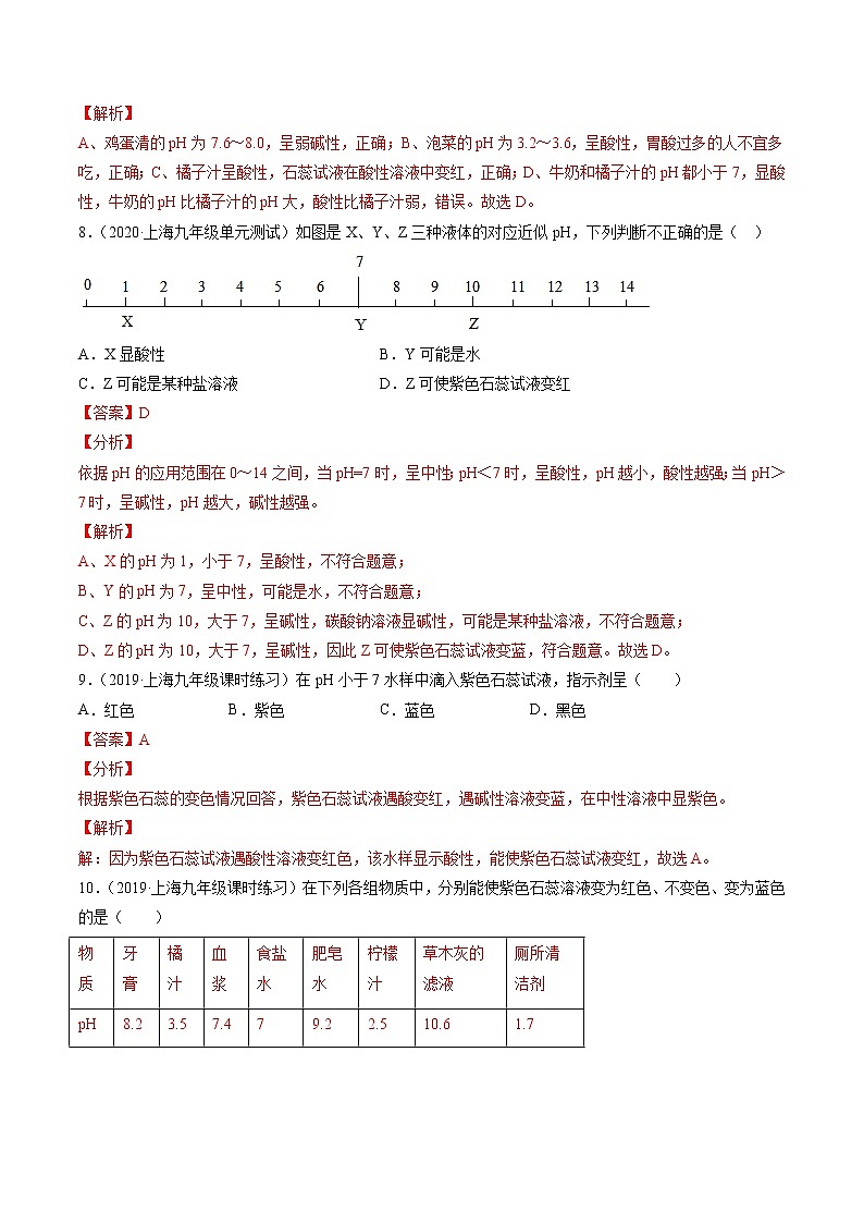 沪教上海版化学九上 3.3溶液的酸碱性 练习题 (原卷+解析卷)03