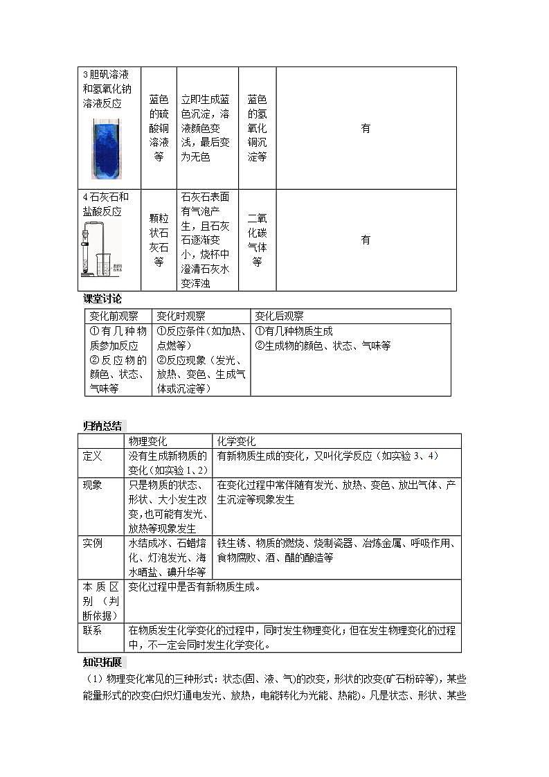 人教版初中化学九年级上册  第一单元  课题1 物质的变化和性质教案02