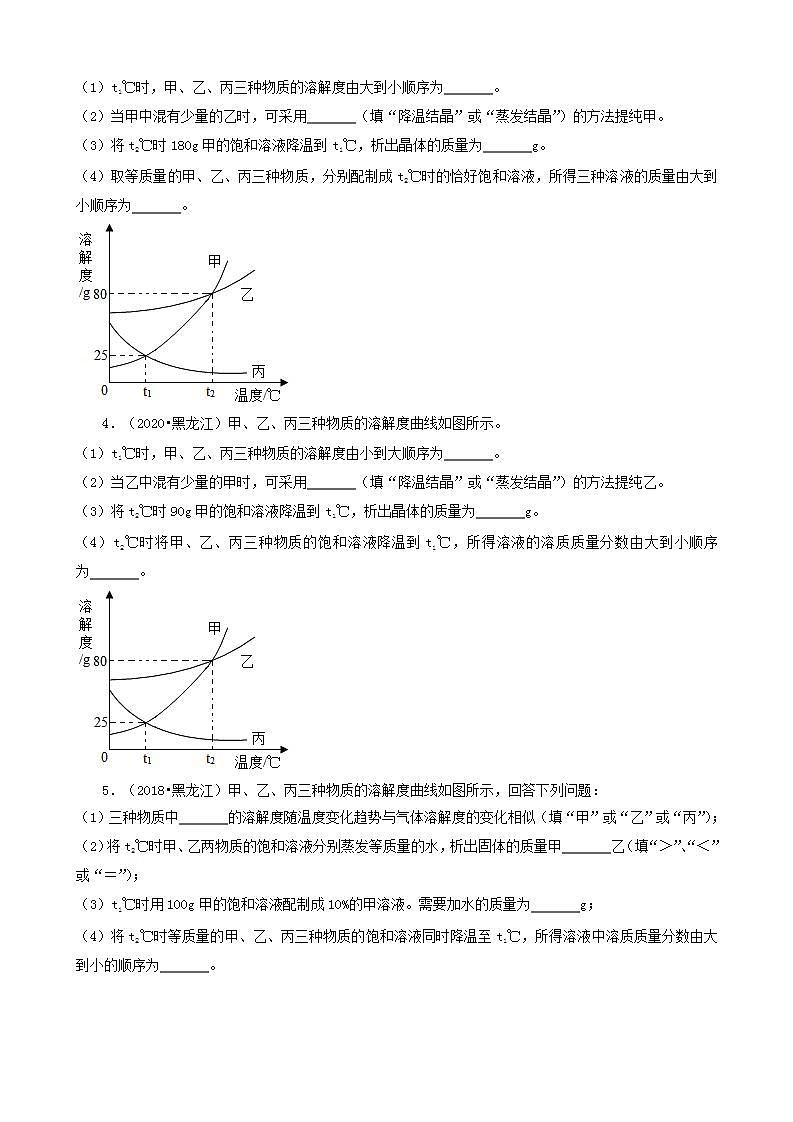黑龙江龙东地区五年（2018-2022）中考化学真题分题型分层汇编-06填空题（基础题）02