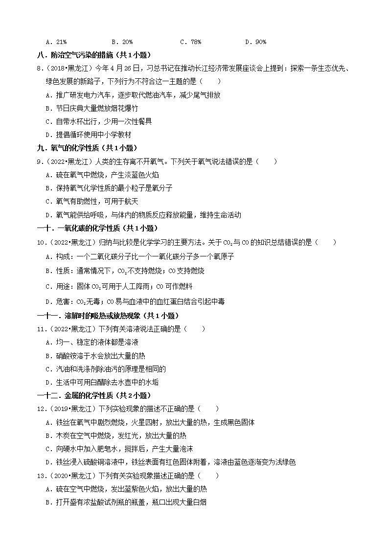 黑龙江龙东地区五年（2018-2022）中考化学真题分题型分层汇编-01选择题（基础题）03