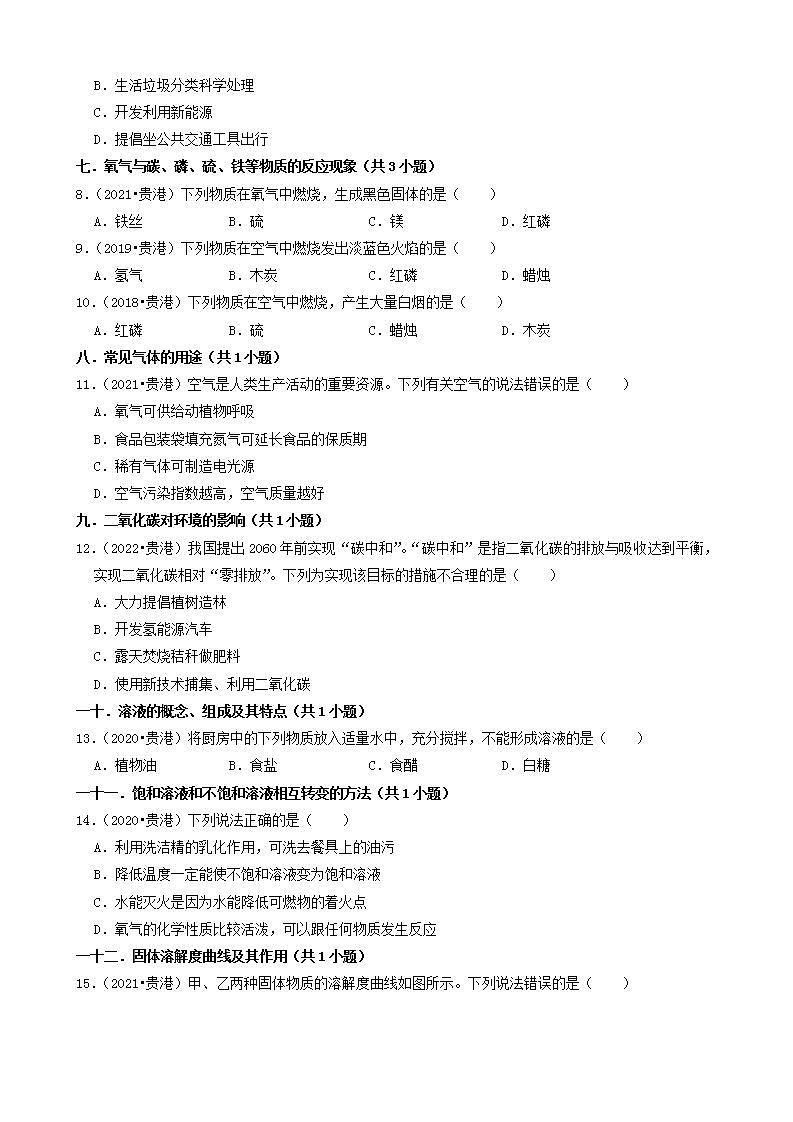 广西贵港五年（2018-2022）中考化学真题分题型分层汇编-01选择题（基础题）第3页