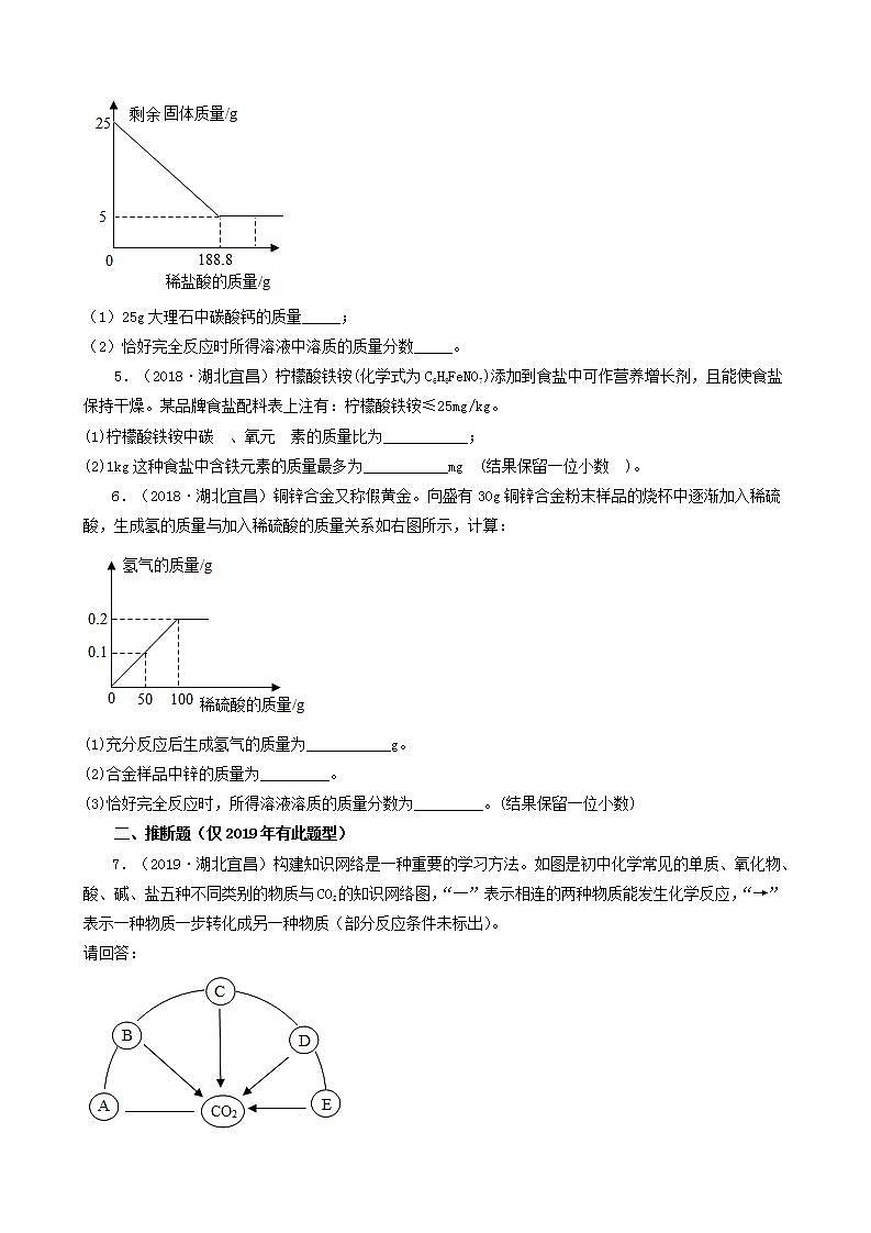 湖北省宜昌市五年（2018-2022）中考化学真题分题型分层汇编-08计算题&推断题第2页