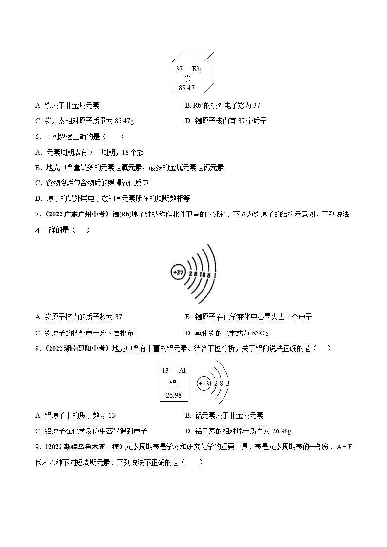 2022--2023学年人教版九年级化学上册--课题3  元素（第2课时）同步练习02