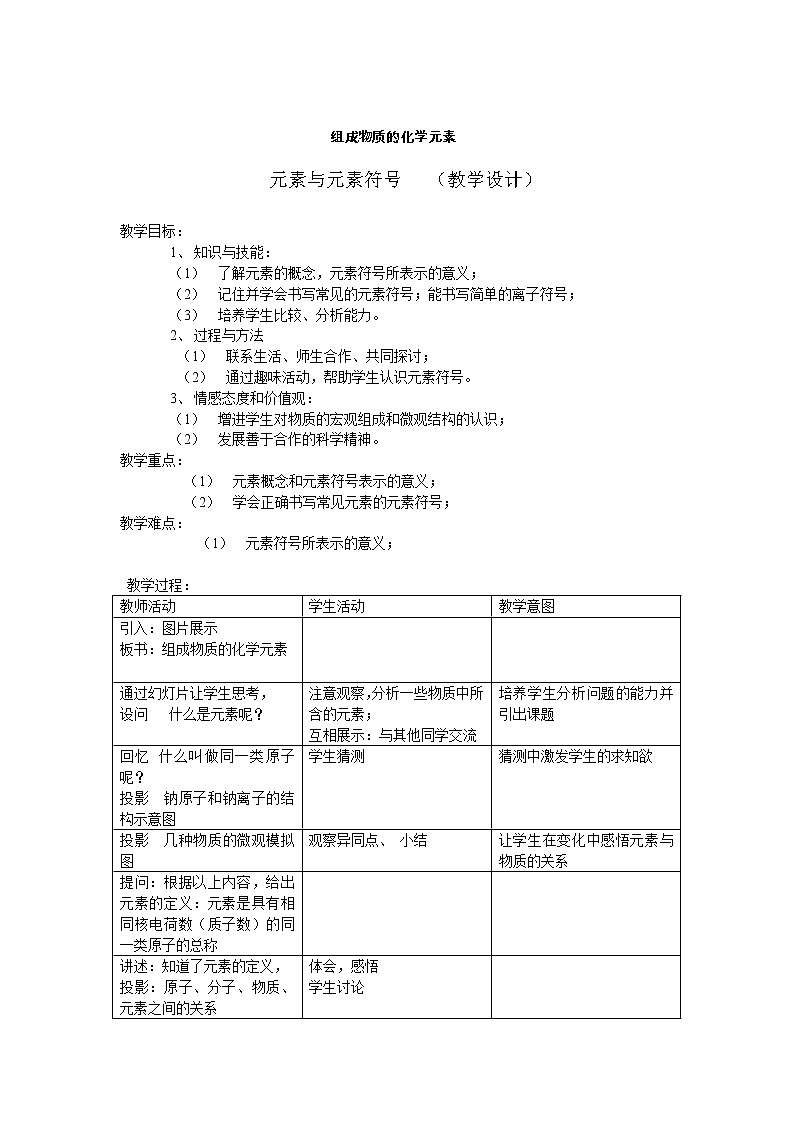 沪教版九上化学 3.2组成物质的化学元素 教案01