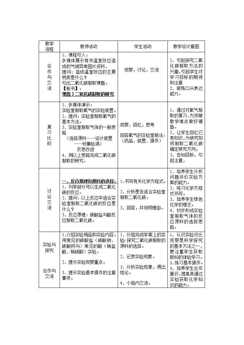 鲁教版（五四制）八年级化学 6.4到实难室去 二氧化碳的实验室制取与性质  教案第2页