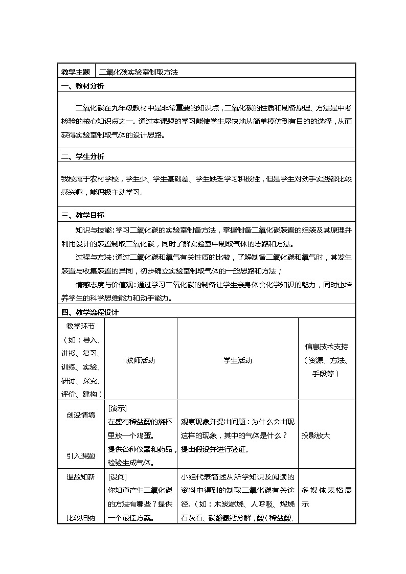 人教版九上化学 6.4实验活动 二氧化碳的实验室制取与性质 教案01