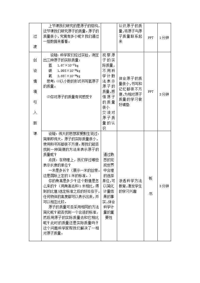 人教版五四制八年级化学  3.2.4相对原子质量 教案02