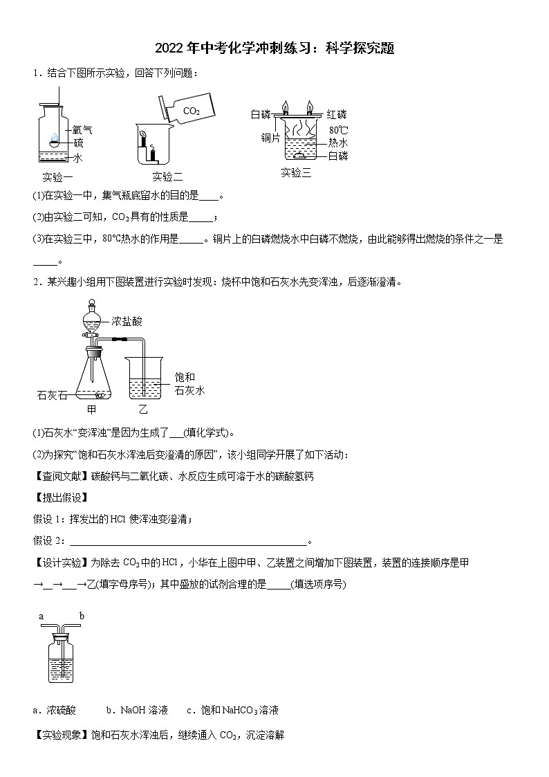 2022年中考化学冲刺练习科学探究题 (2)第1页
