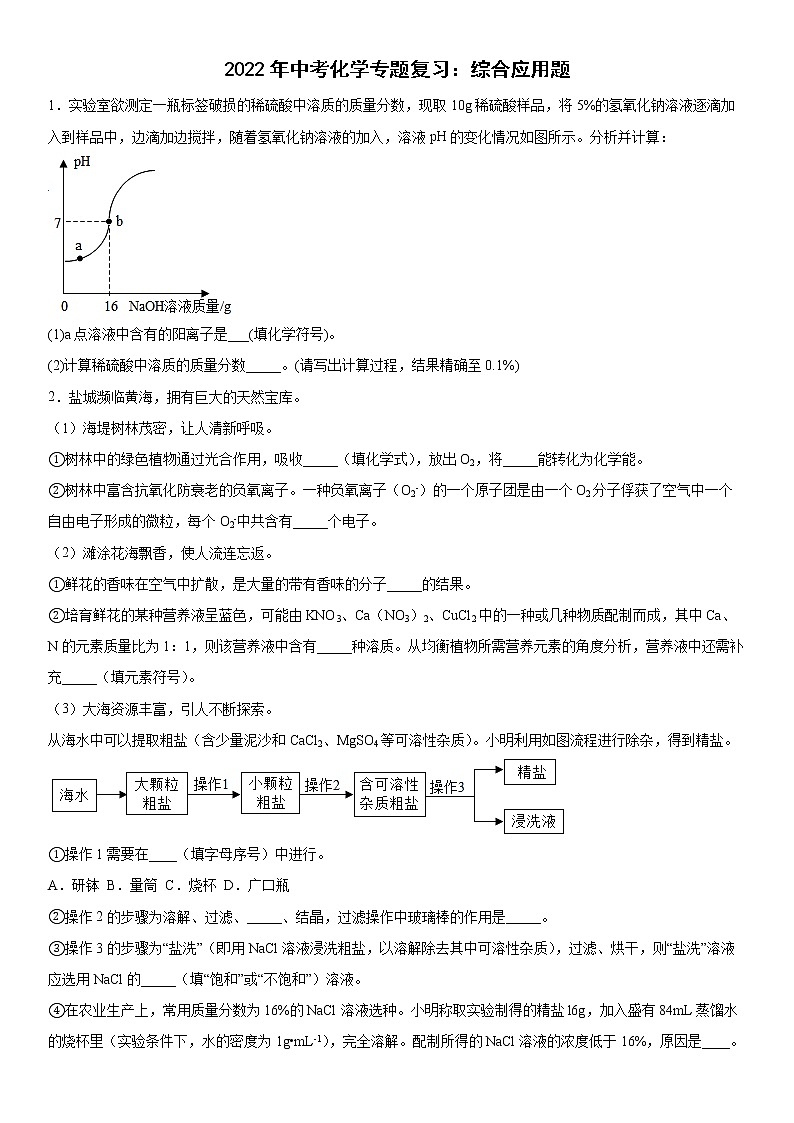 2022年中考化学专题复习综合应用题第1页
