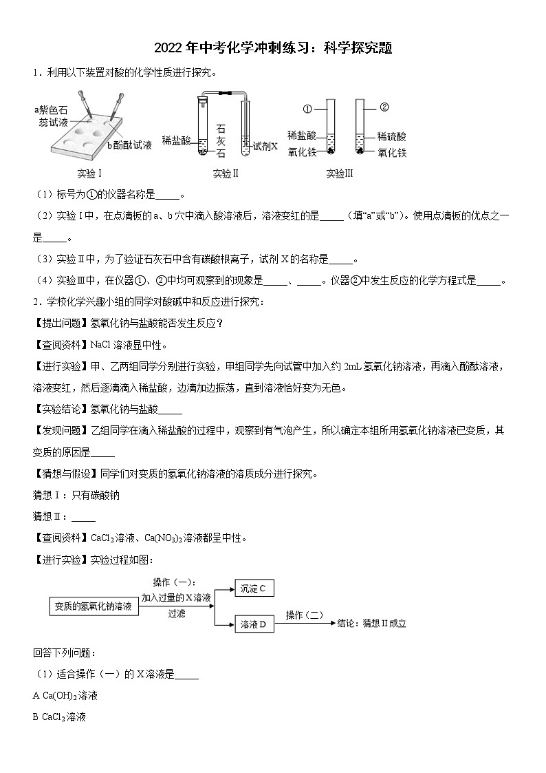 2022年中考化学冲刺练习科学探究题第1页