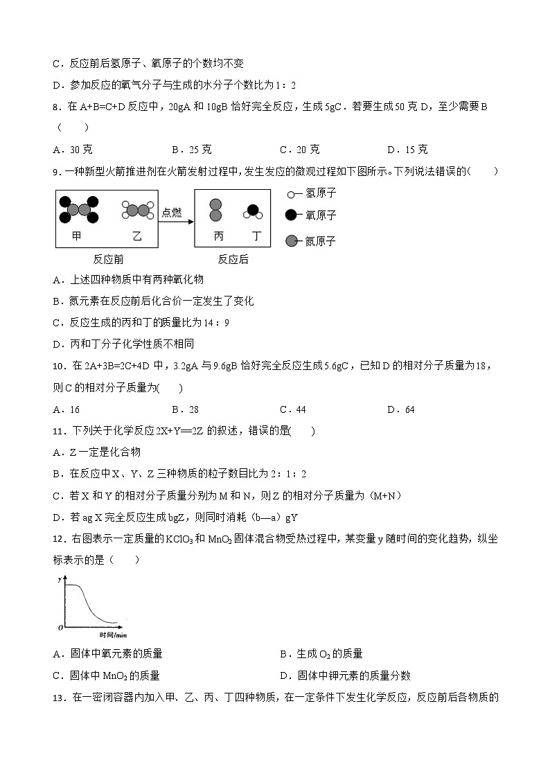 5.1质量守恒定律同步测试题-九年级化学人教版上册含答案第2页