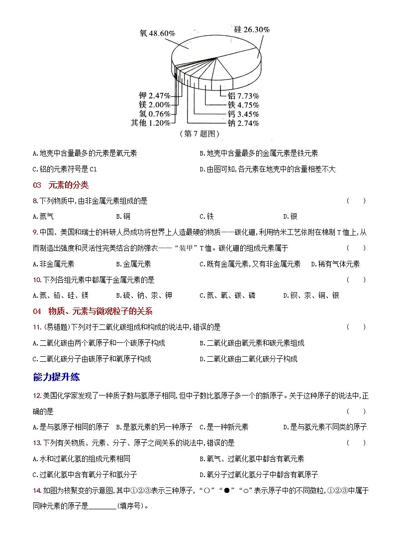 卷13  第三单元  课题3  元素--2022-2023学年九年级化学上册同步优化分层测评（人教版）02