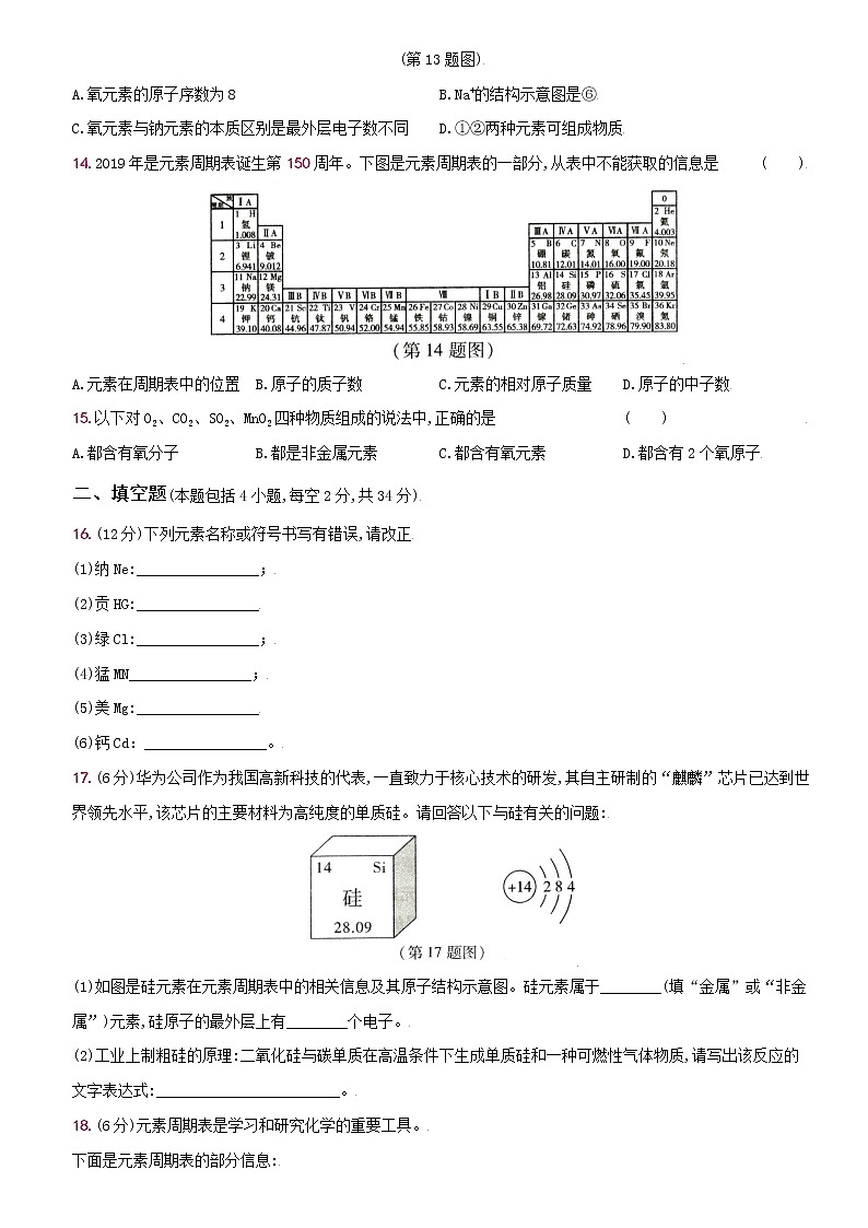 卷15  第三单元物质构成的奥秘（单元综合检测）--2022-2023学年九年级化学上册同步优化分层测评（人教版）03