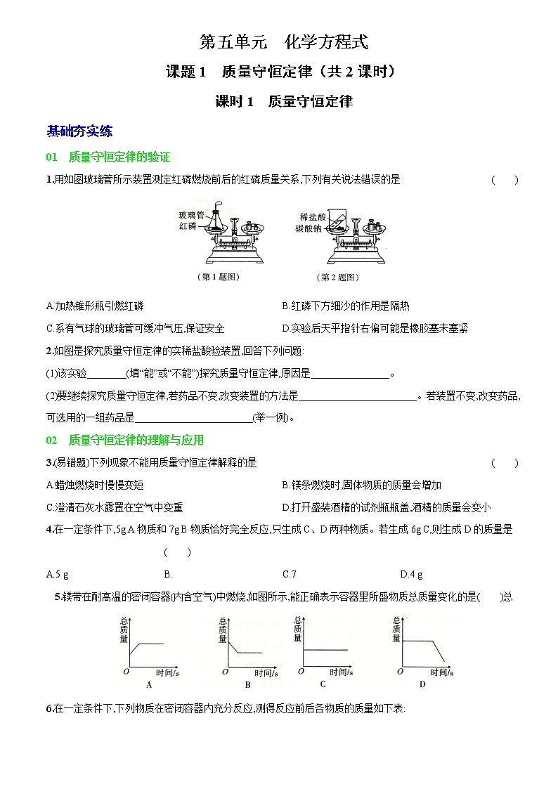 卷25  第五单元  课题1  质量守恒定律（精解版）--2022-2023学年九年级化学上册同步优化分层测评（人教版）01