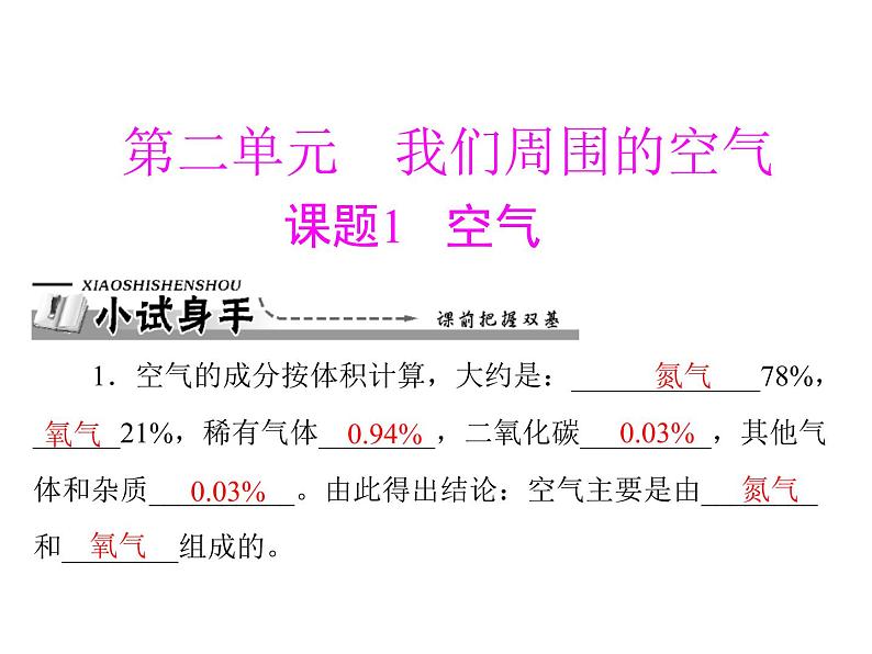 初中化学九上第二单元 课题1 空气每课习题课件第1页