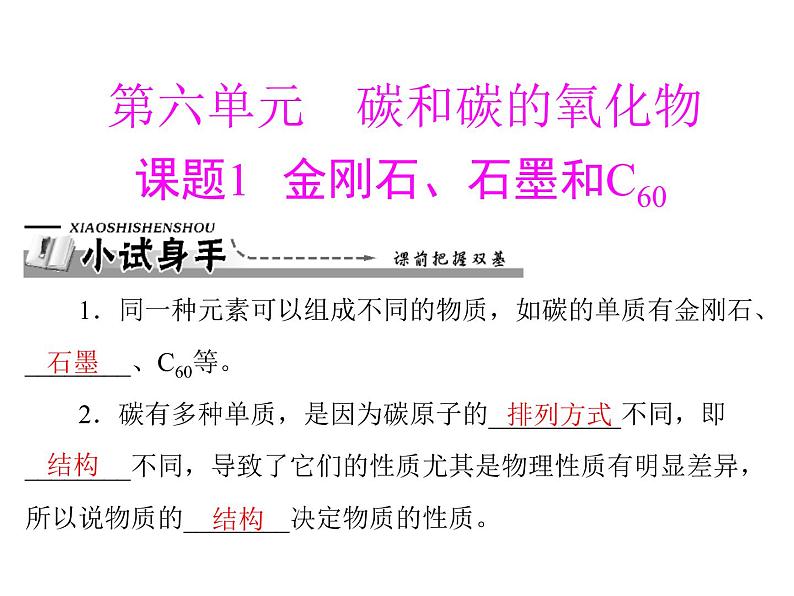 初中化学九上第六单元 课题1 金刚石、石墨和c60每课习题课件01