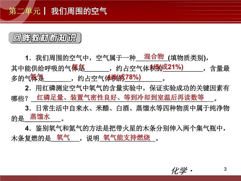 初中化学九上第02单元 我们周围的空气单元复习课件第3页