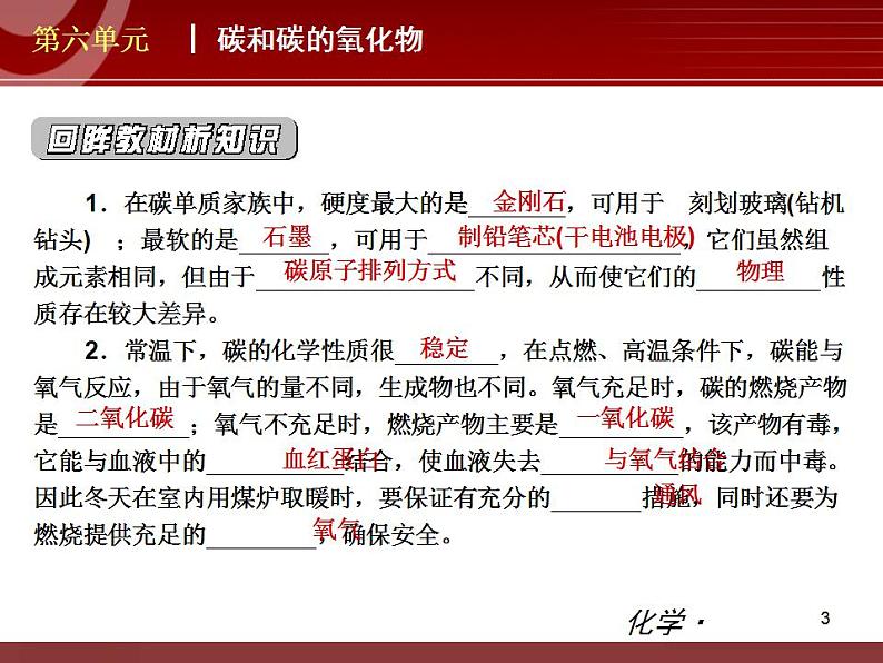 初中化学九上第06单元 碳和碳的氧化物单元复习课件第3页