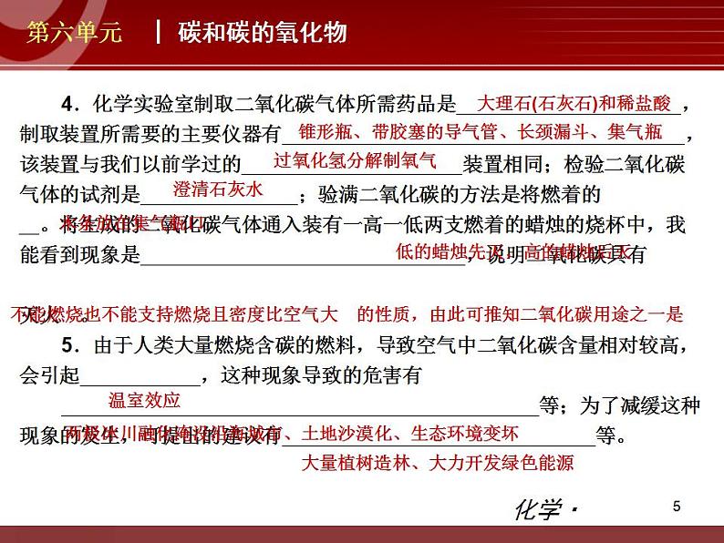 初中化学九上第06单元 碳和碳的氧化物单元复习课件第5页