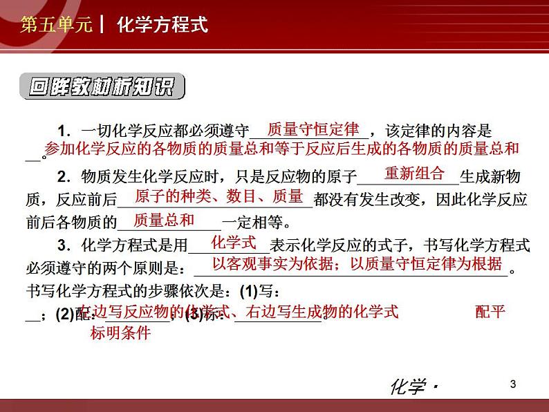 初中化学九上第05单元 化学方程式单元复习课件第3页