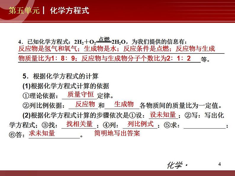 初中化学九上第05单元 化学方程式单元复习课件第4页