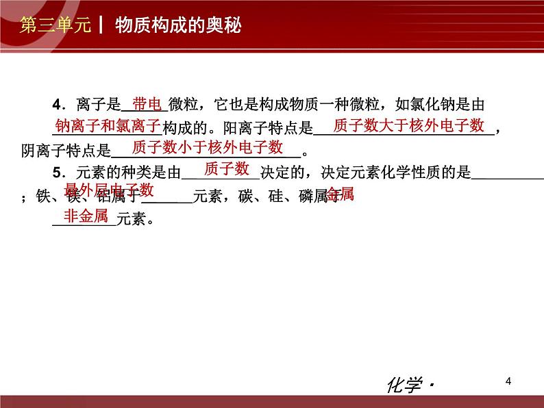 初中化学九上第03单元 物质构成的奥秘单元复习课件第4页