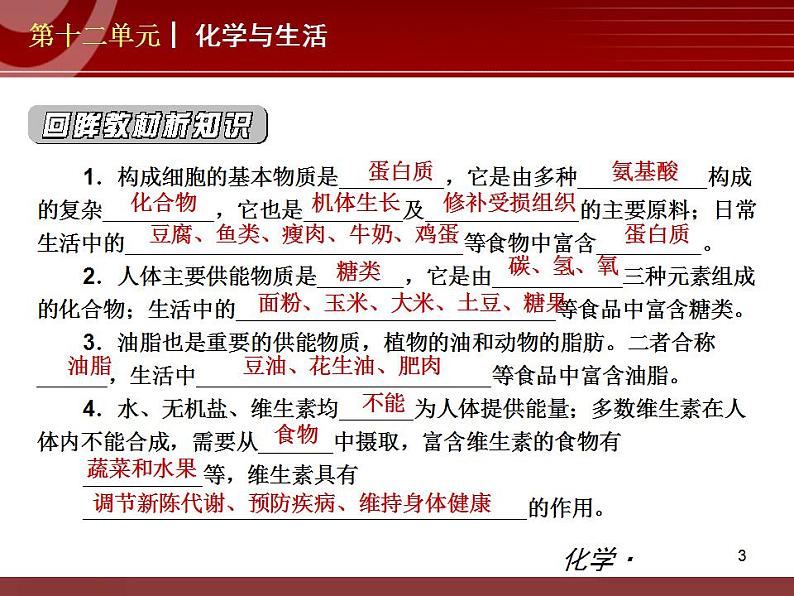 化学九年级下第12单元 化学与生活教学课件第3页