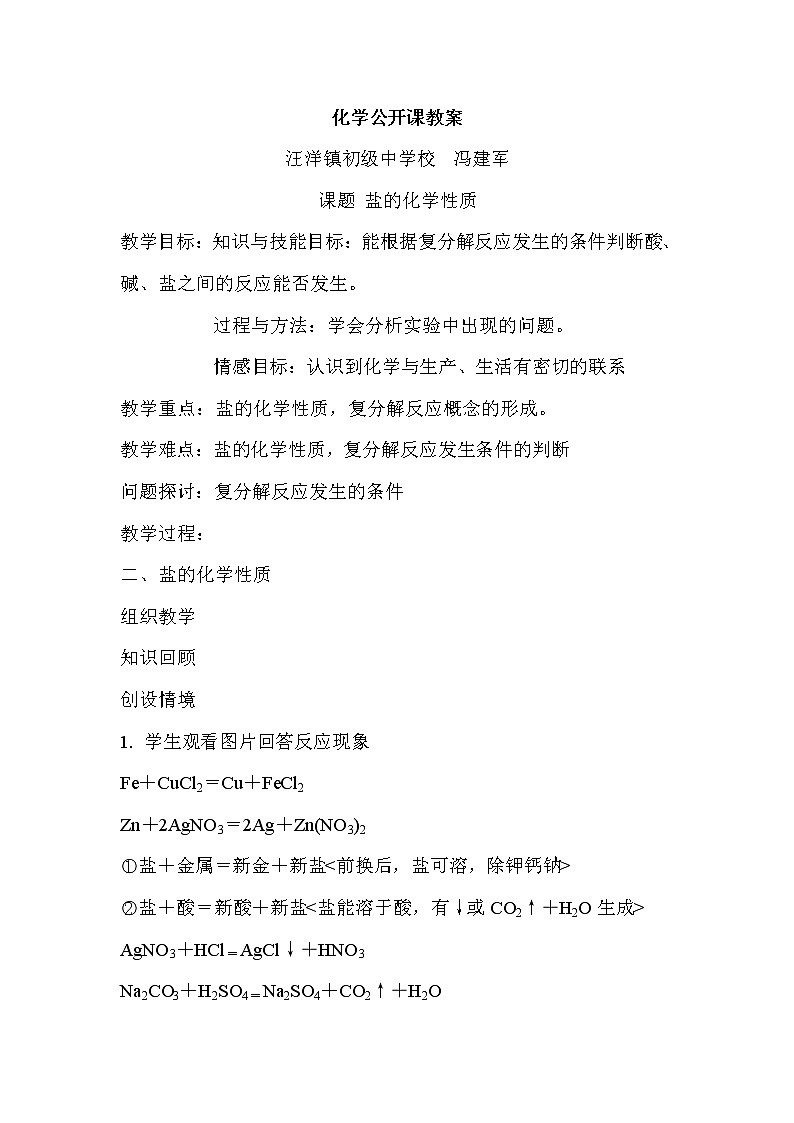 盐的化学性质教案第1页