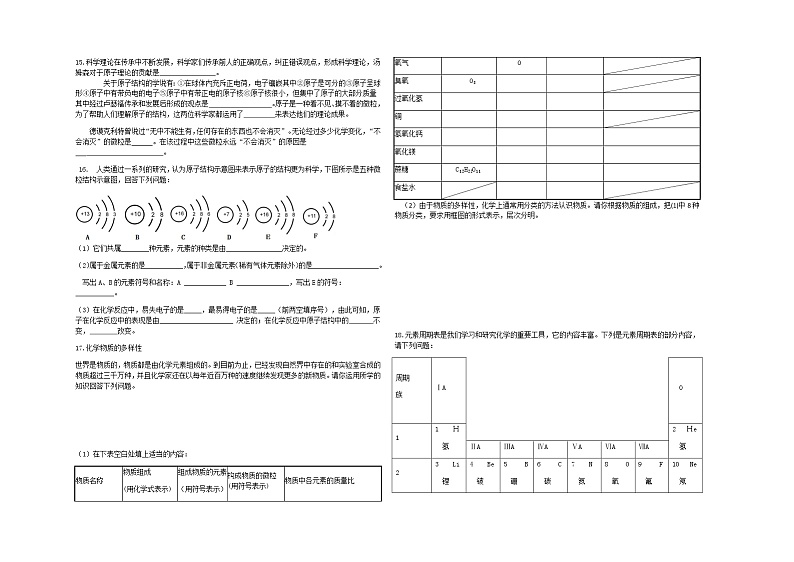 第三单元物质构成的奥秘单元检测—2022-2023学年八年级化学鲁教版（五四学制）全一册(word版含答案)第2页
