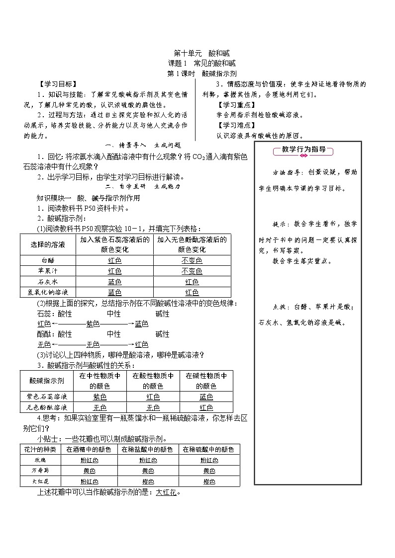 10.1 常见的酸和碱--（课件+教案）人教版九年级化学下册01