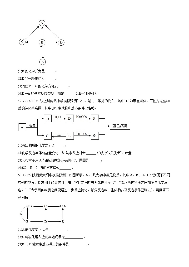 2022年中考化学专题强化练习题元素或物质推断题(含答案)02